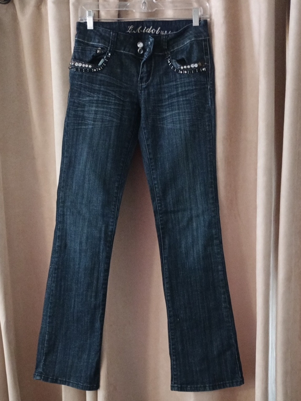 L.A. Idol Dark Blue Bootcut Jeans with Stud Accents
